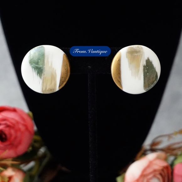 βͺ VINTAGE White Round Abstract Bushes Earrings π¦»β¨